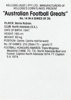 1981 Kellogg's Australian Football Greats #14 Barrie Robran Back